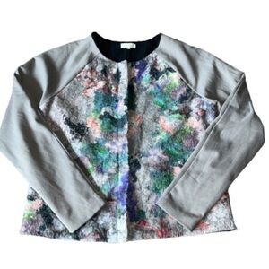 Anthropologie Weston gray with abstract floral lace zipper closure jacket size M